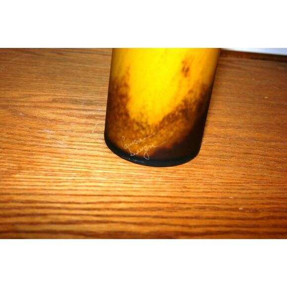 Signed Hand Made Blown glass Vase Coated With Silver & glass Stone Yellow - Picture 7 of 7